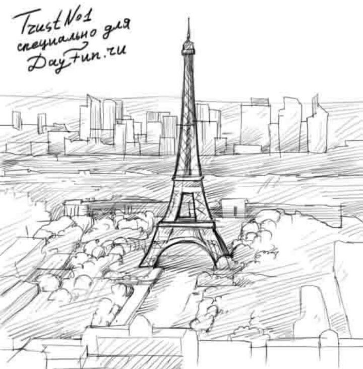 Эйфелева башня в париже рисунок поэтапно фото