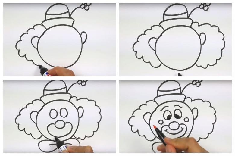 Клоун рисунок для детей карандашом поэтапно легко фото
