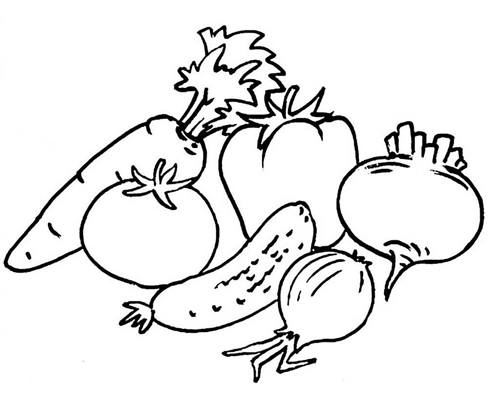 Контурный рисунок фруктов и овощей фото