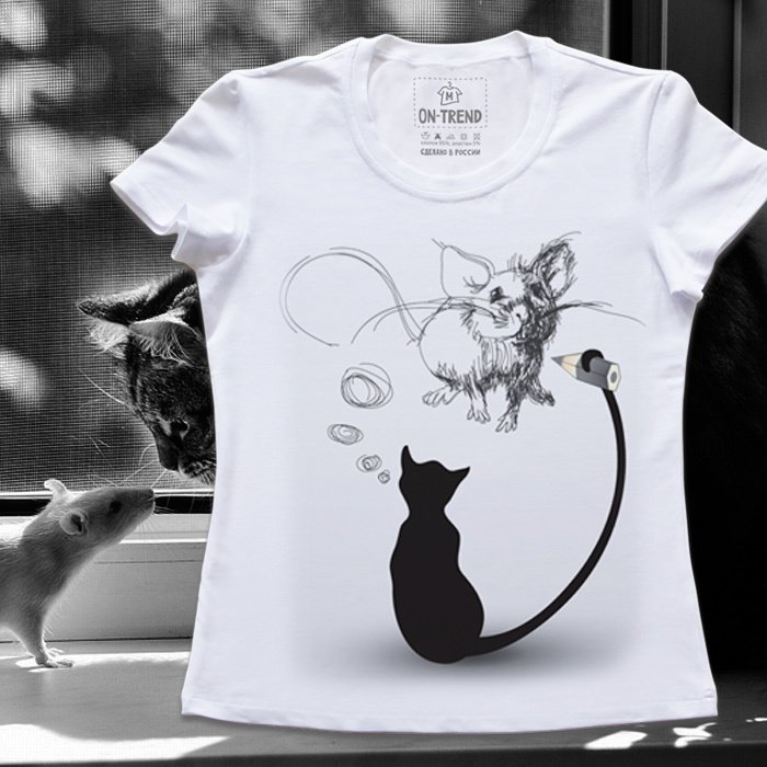 Контурный рисунок кошки на футболку фото