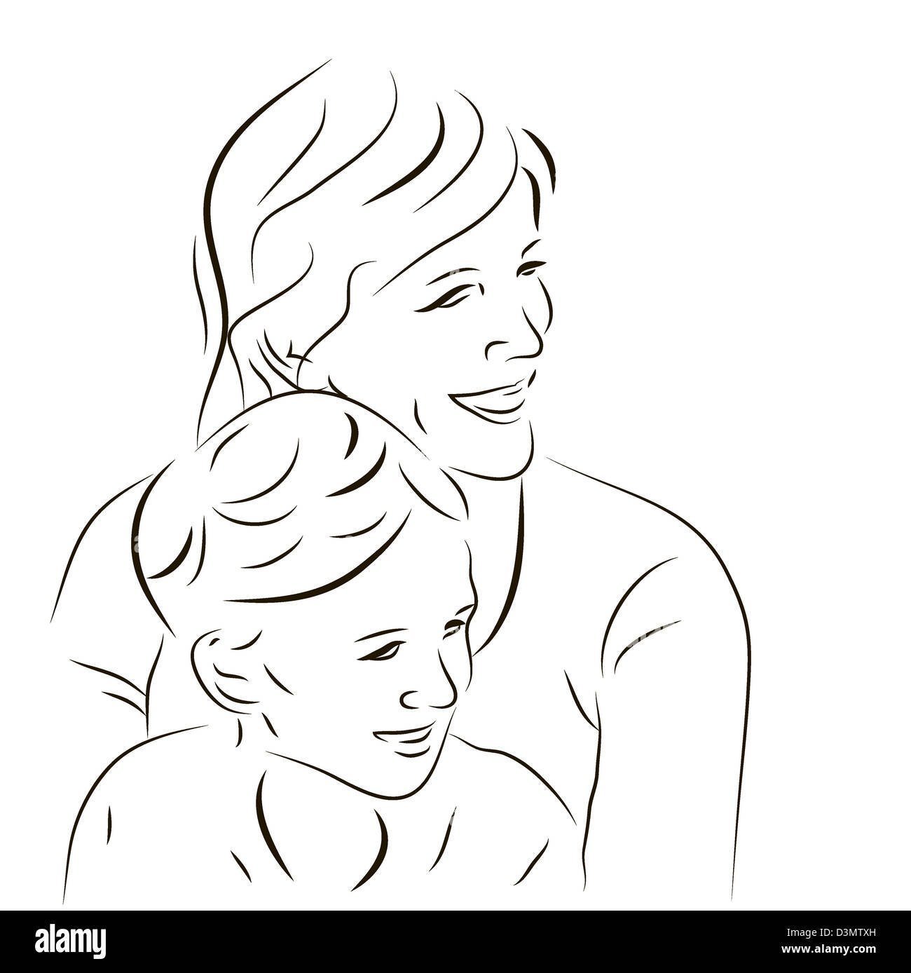 Контурный рисунок женщины с ребенком фото