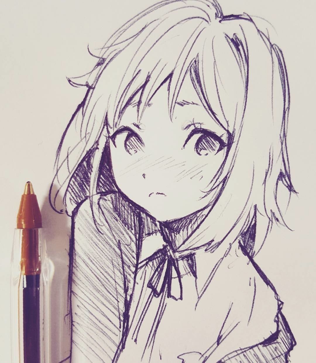 Красивые рисунки черной ручкой аниме фото
