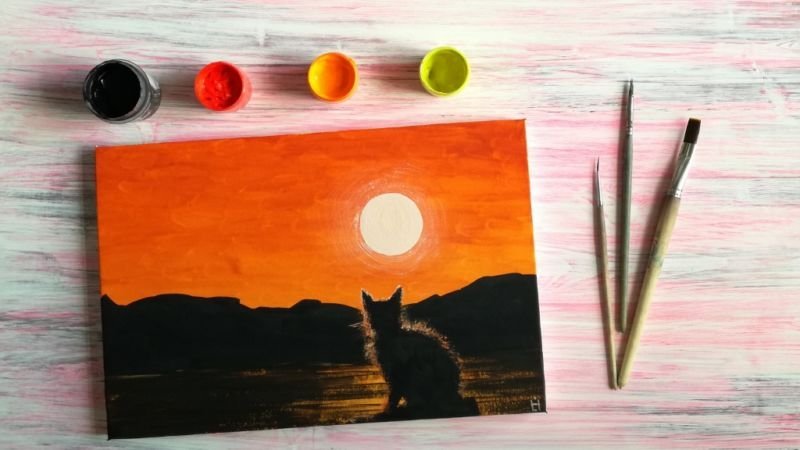 Легкие рисунки красками для начинающих закат фото