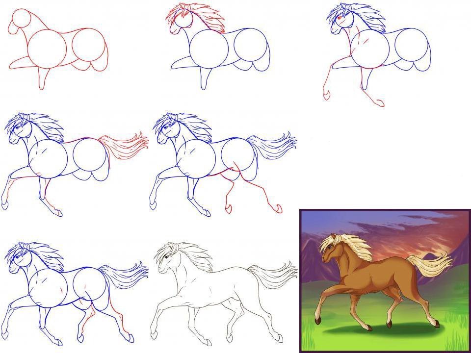 Легкий рисунок карандашом поэтапно лошадь фото