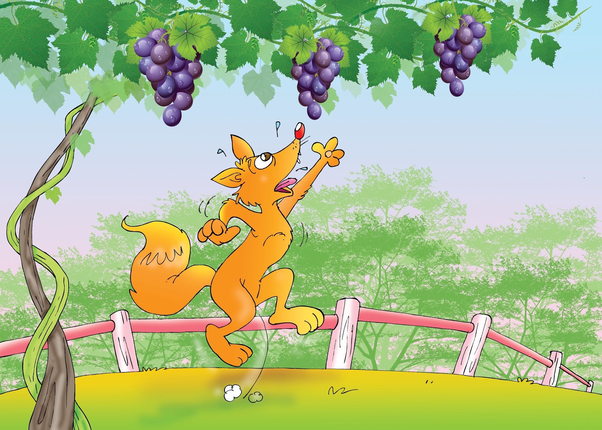 Лисица и виноград рисунок детский фото