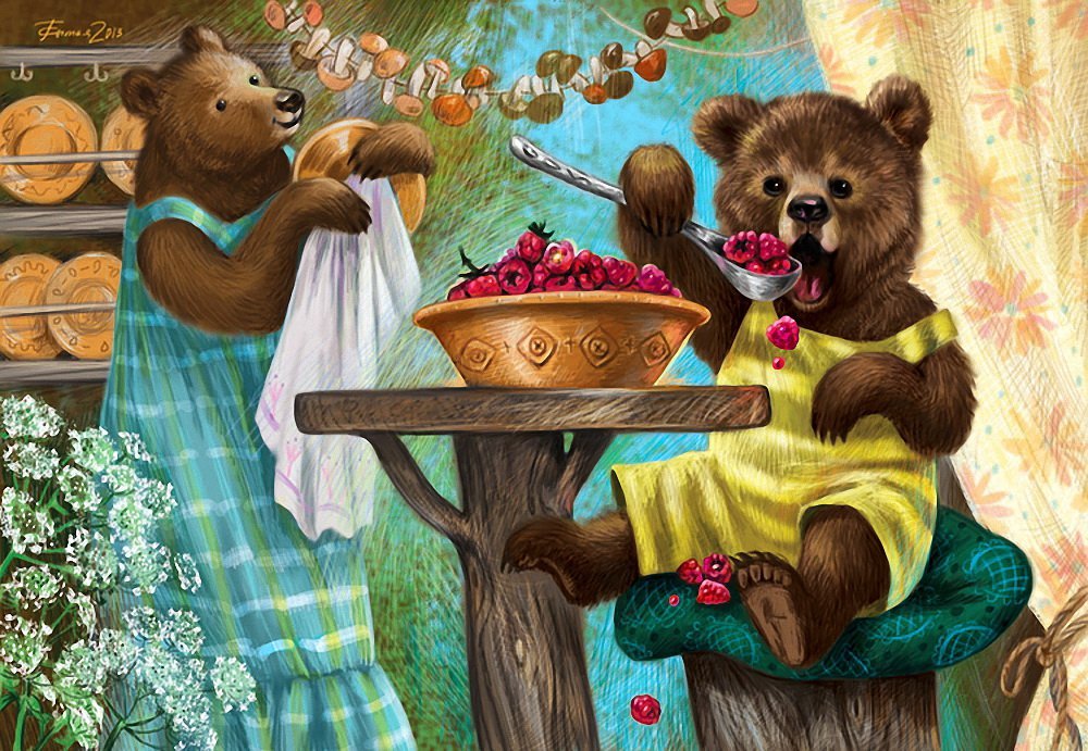 Медведь и малина рисунок детский фото