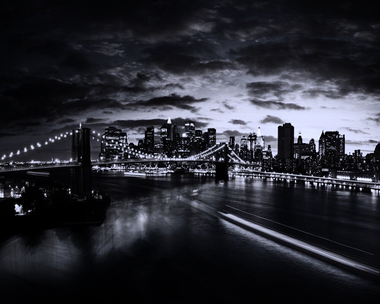 Ночной город черно белые обои фото