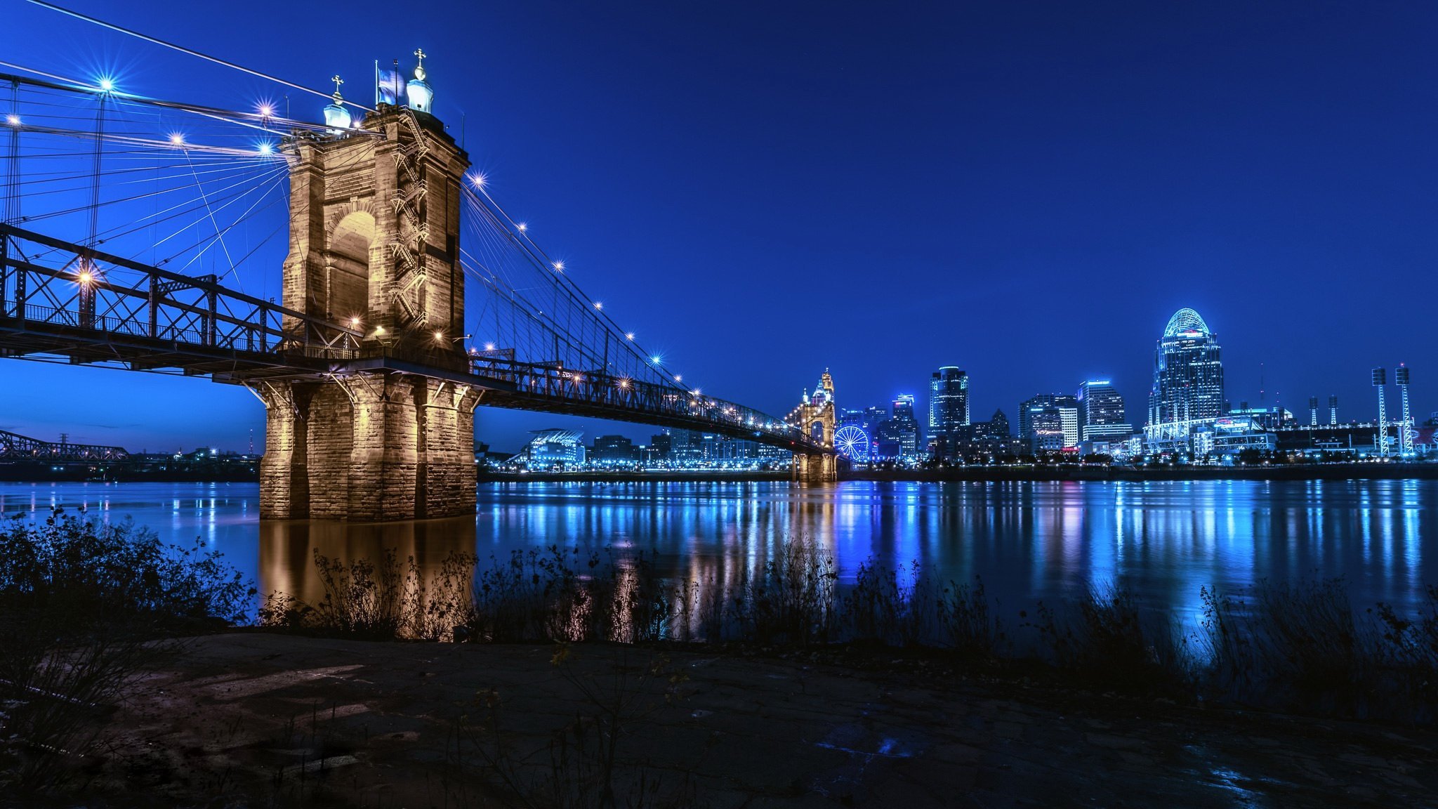 Ночной город мост обои фото
