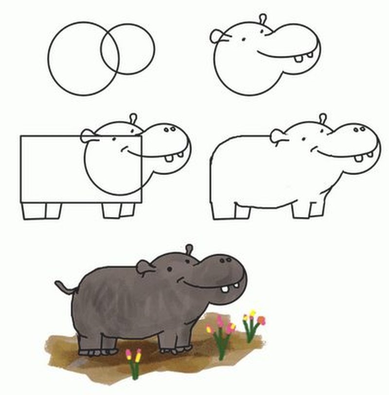 Носорог рисунок для детей карандашом поэтапно легко фото