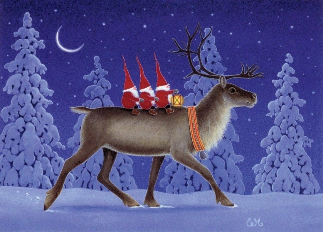 Новогодняя открытка рисунок олень фото