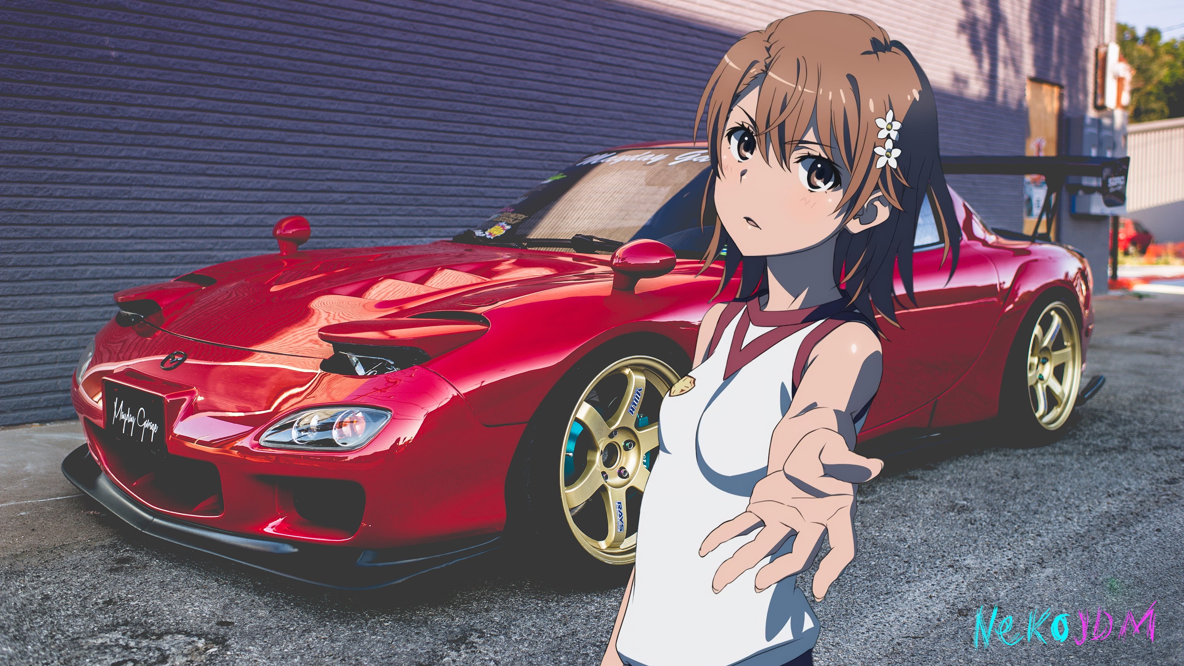 Обои аниме тянки возле машин фото
