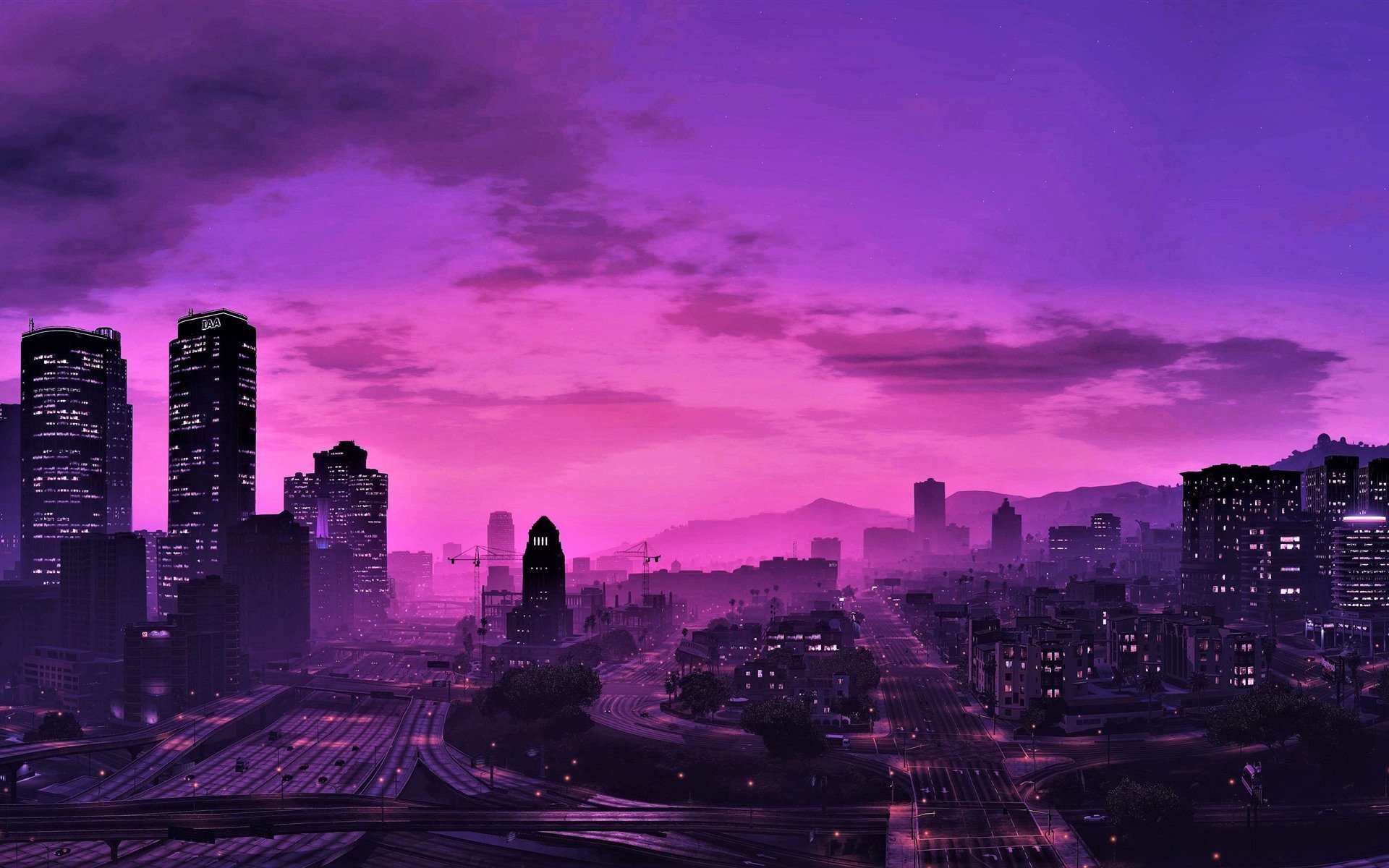 Обои фиолетового цвета город фото