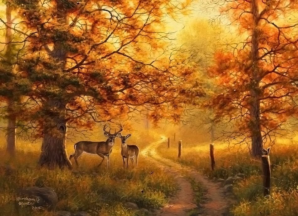 Осенний пейзаж с животными рисунки фото