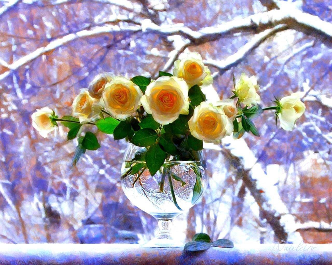 Открытки с добрым утром зимние цветы фото