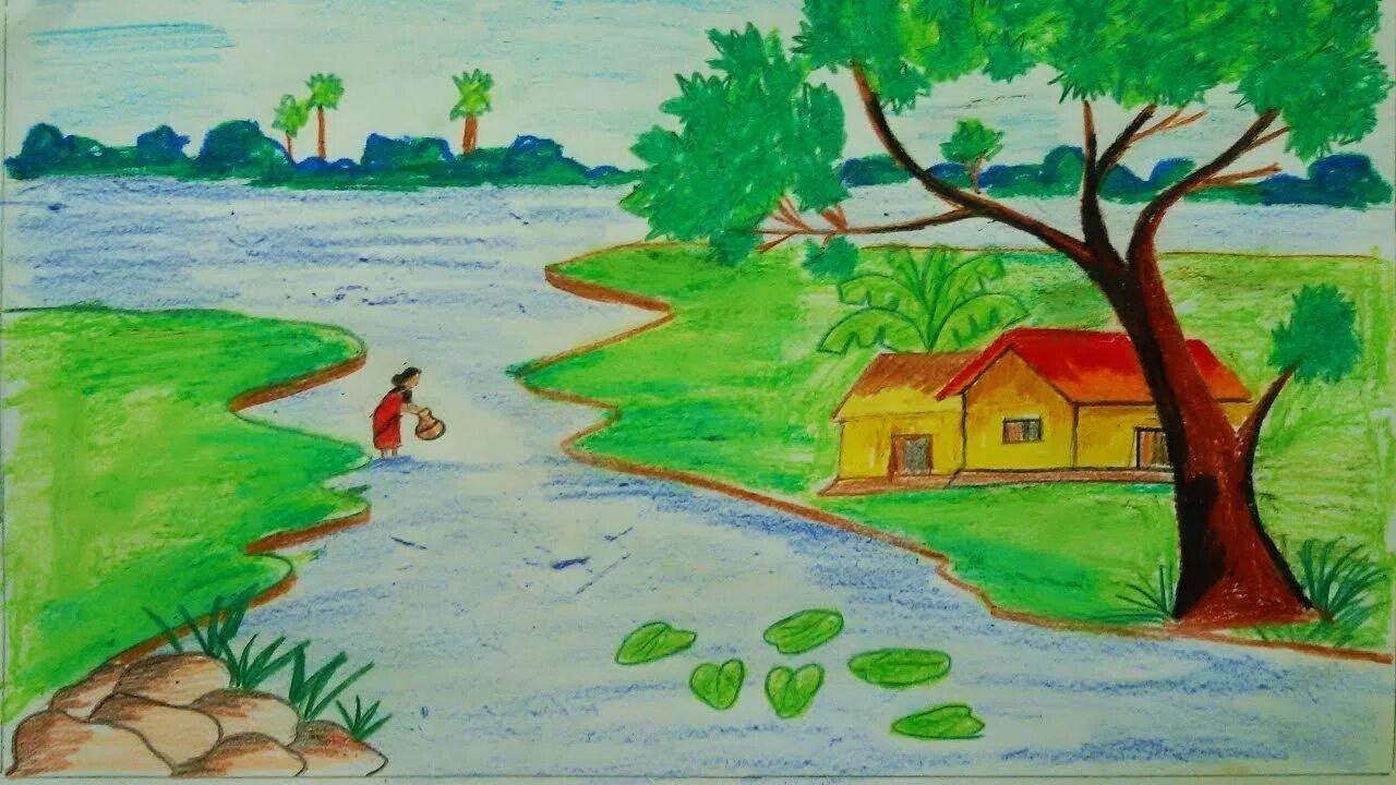 Пейзаж рисунок карандашом легкий детский фото