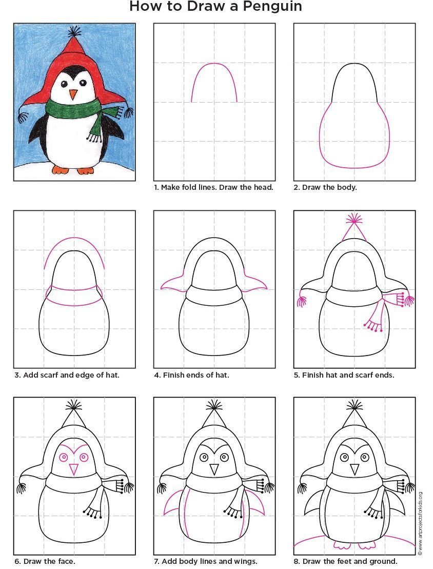 Пингвин рисунок для детей карандашом поэтапно легко фото