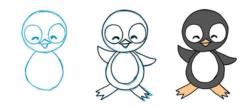 Пингвин рисунок для детей поэтапно фото