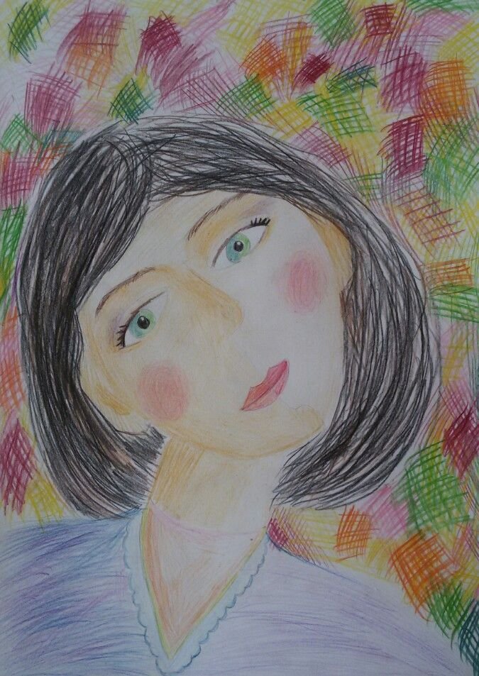Портрет мамы пастелью детский рисунок фото
