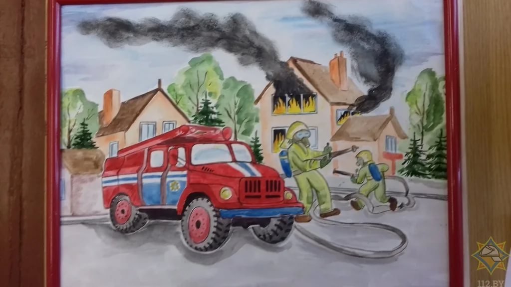 Пожарный детский рисунок фото