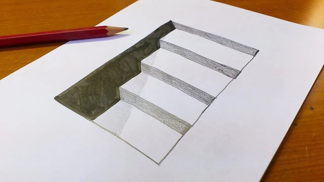 Простые рисунки 3д для начинающих по этапно карандашом фото