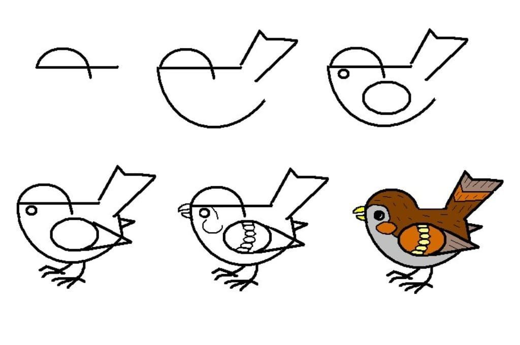Птичка рисунок для детей простой поэтапно фото
