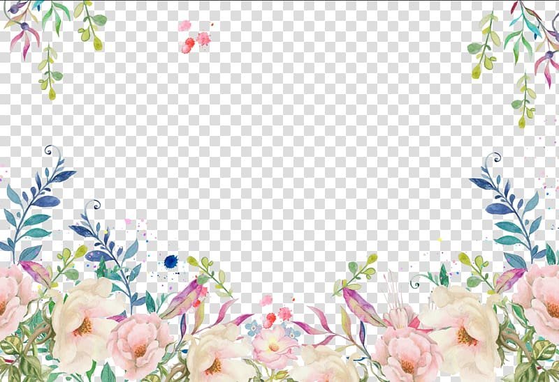 Рамка из нарисованных цветов на прозрачном фоне фото