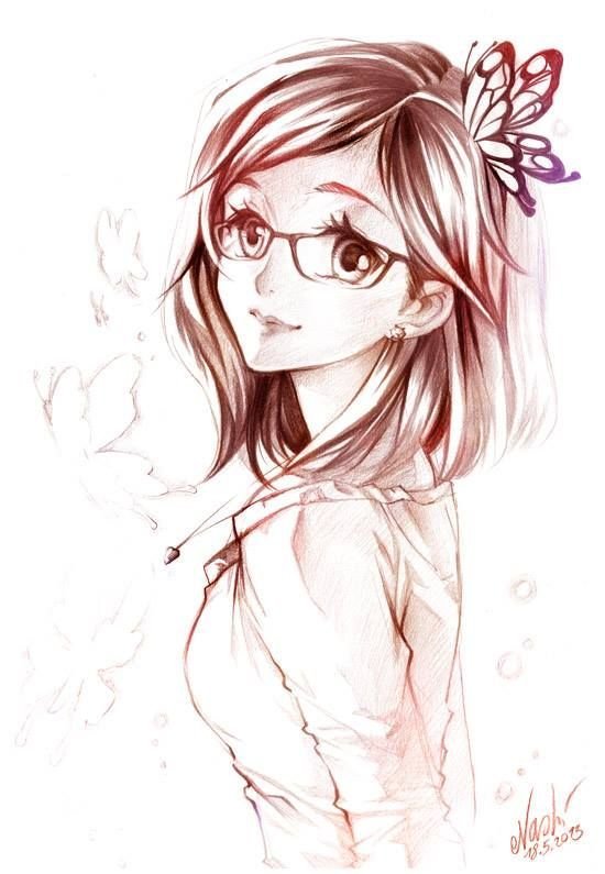 Рисунки аниме девочка в очках фото
