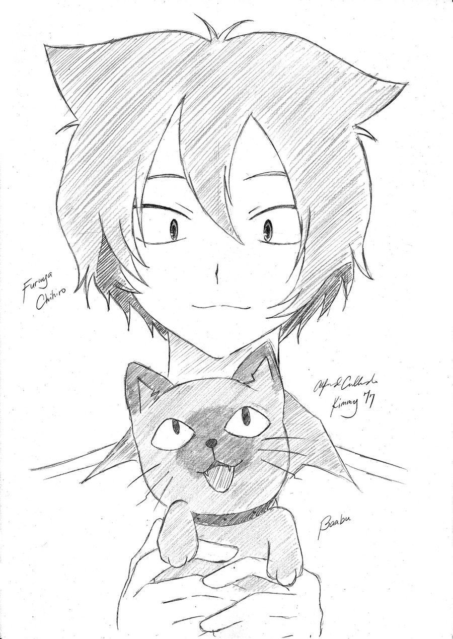 Рисунки аниме мальчика котика фото