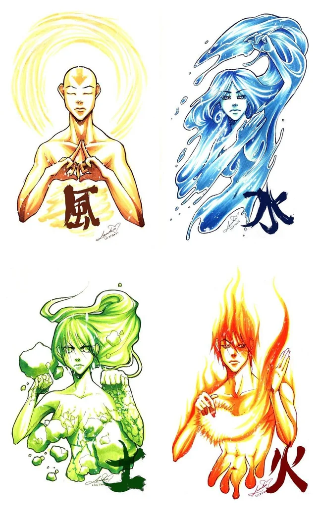Рисунки аниме огонь и вода фото