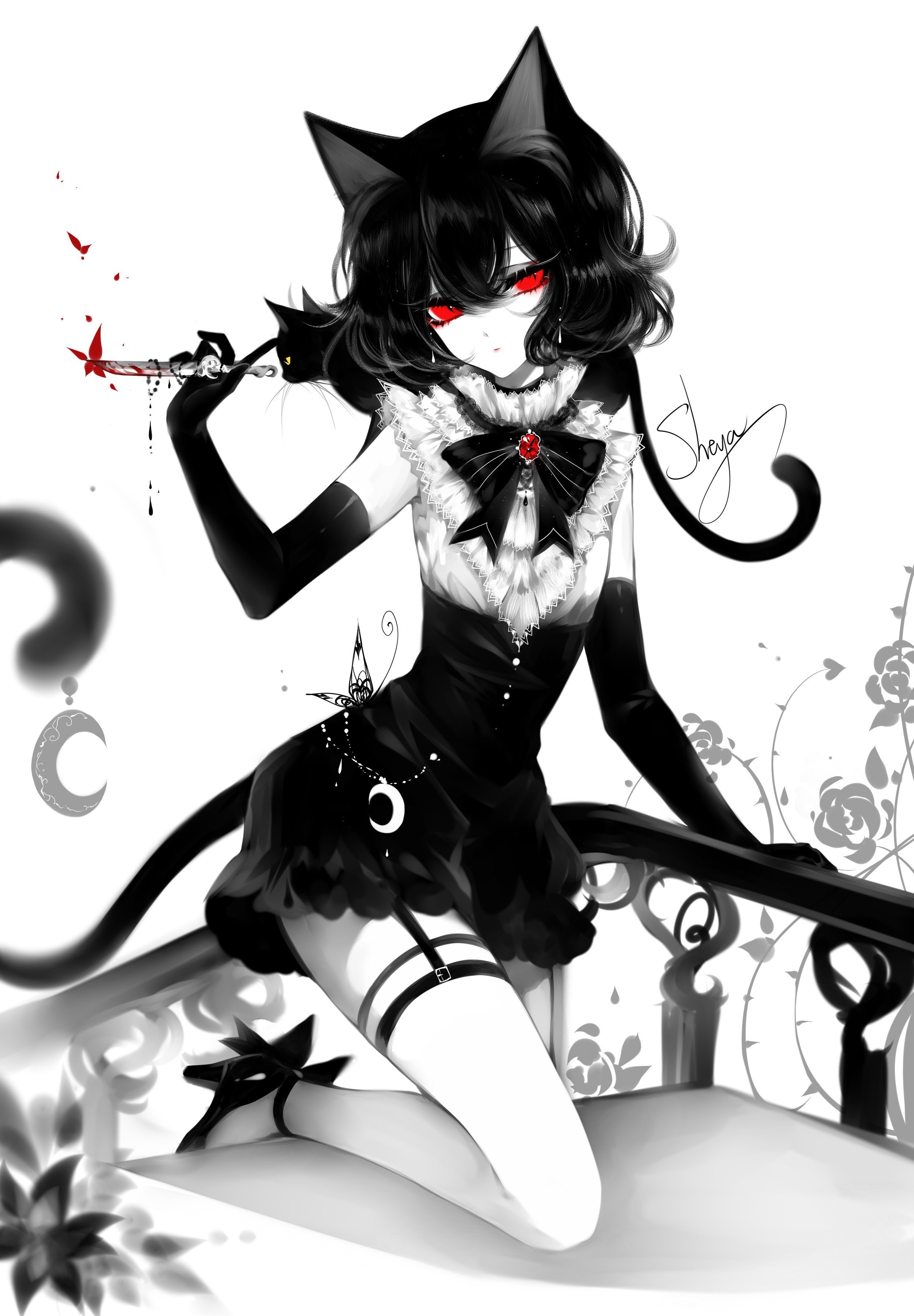Рисунки черной кошки аниме фото