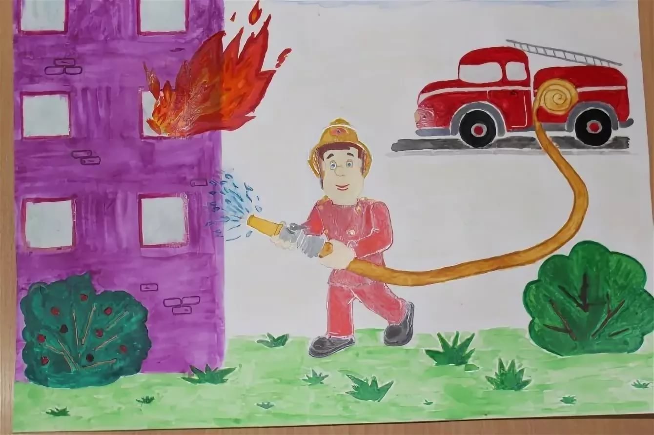 Рисунки детей на тему пожарник фото