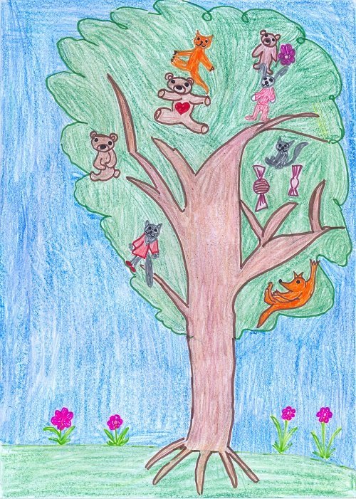 Рисунки детей на тему сказочное дерево фото