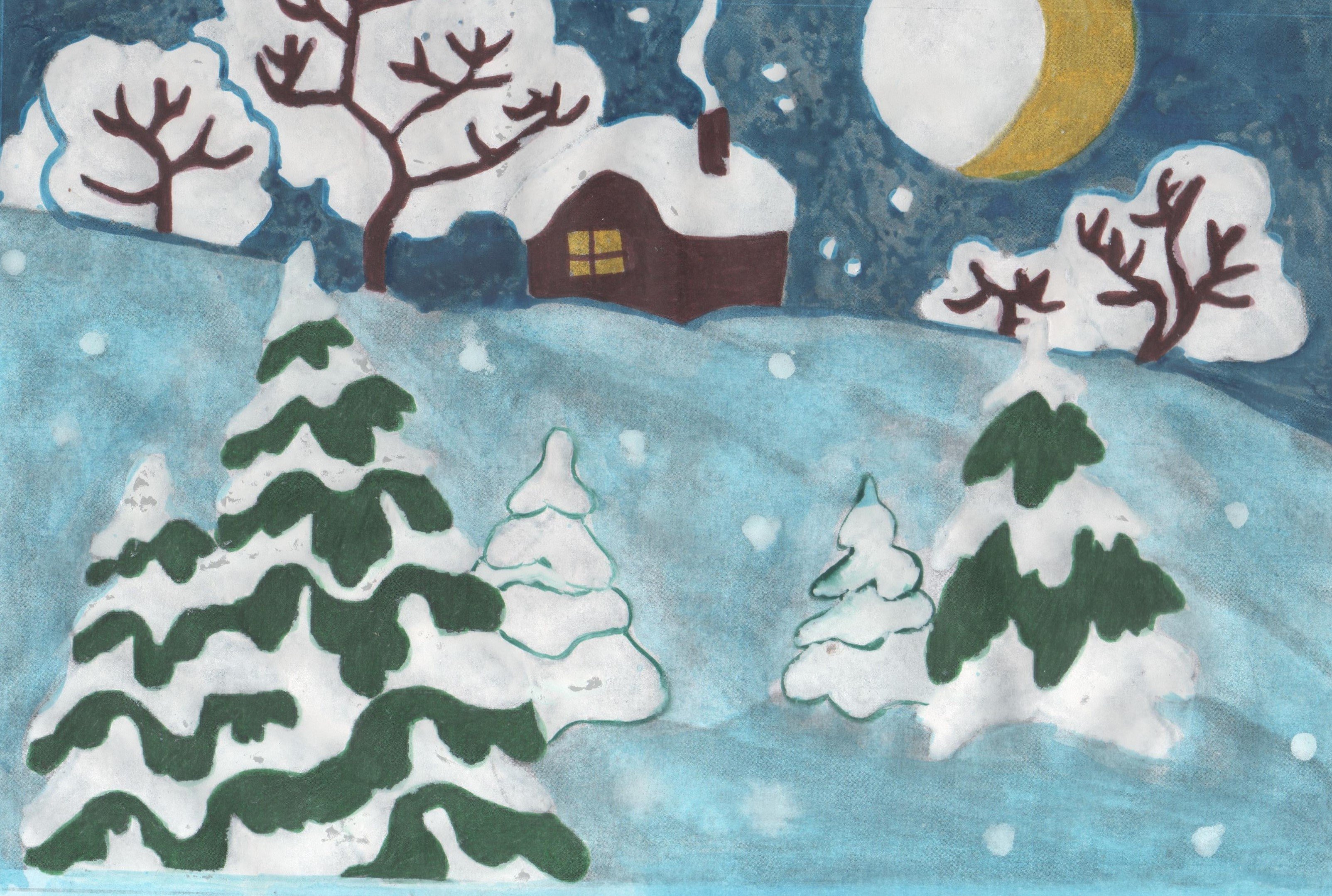Рисунки детей на тему зима легкие фото