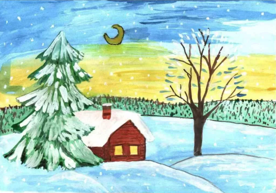 Рисунки детей на тему зима в начальной школе фото