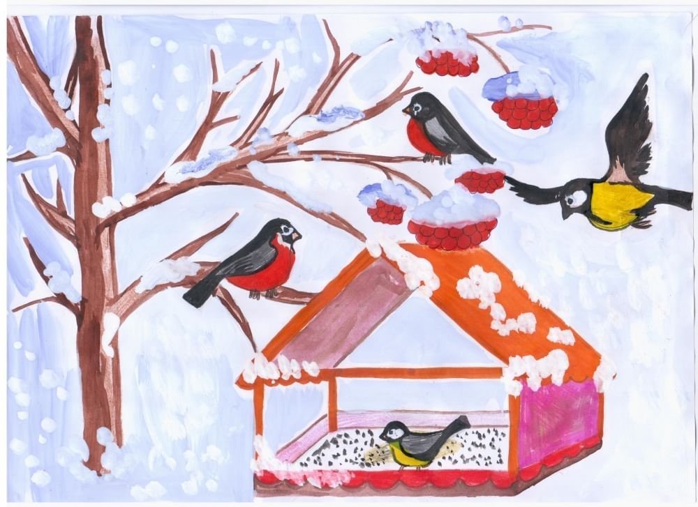 Рисунки детей в детском саду птицы фото