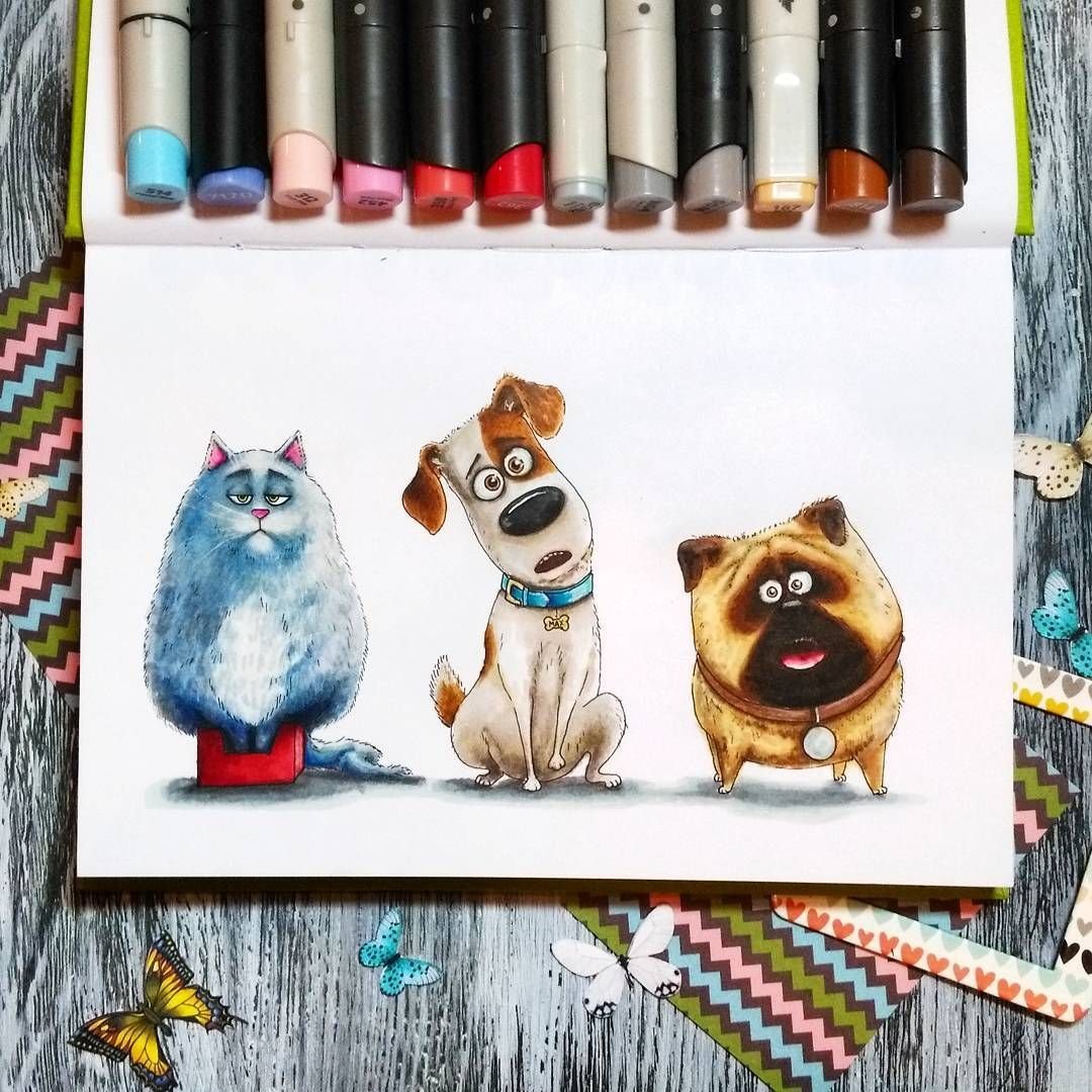 Рисунки для скетчбука маркерами для начинающих милые животные фото