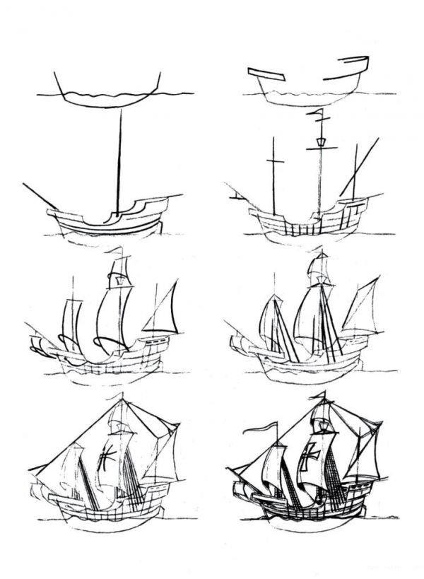 Рисунки карандашом для начинающих легкие корабли фото