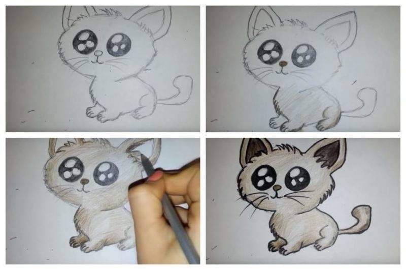 Рисунки милого котенка карандашом поэтапно фото