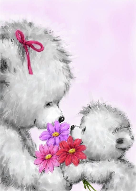 Рисунки на день матери мишка с цветами фото