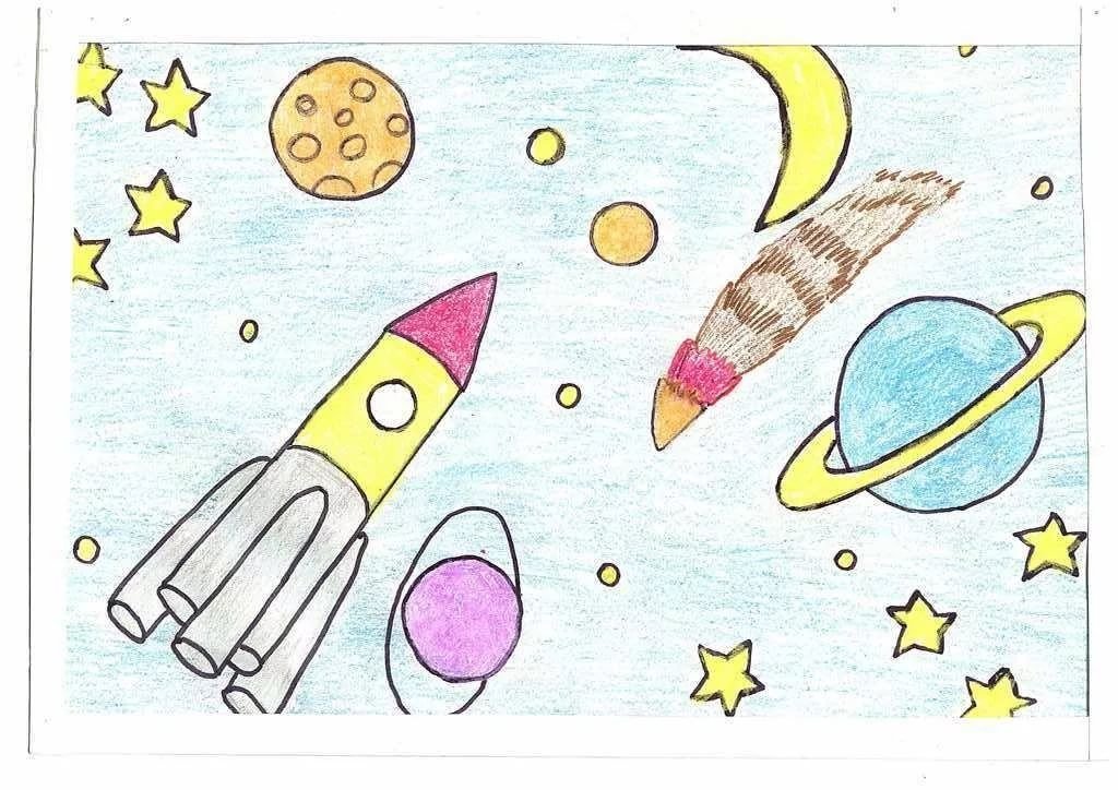 Рисунки на тему космонавтики для детей фото