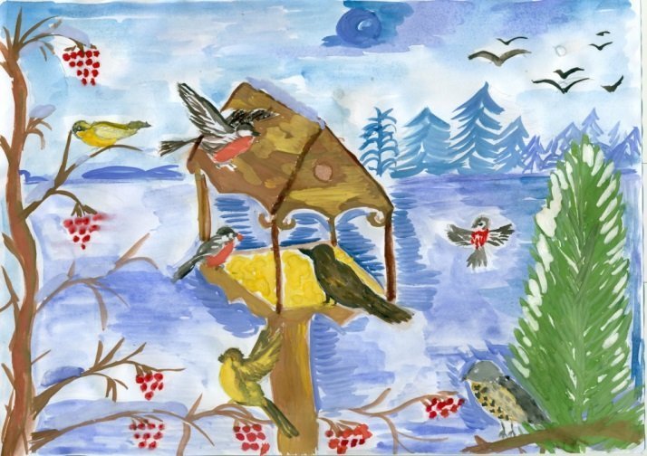 Рисунки на тему птицы зимой фото