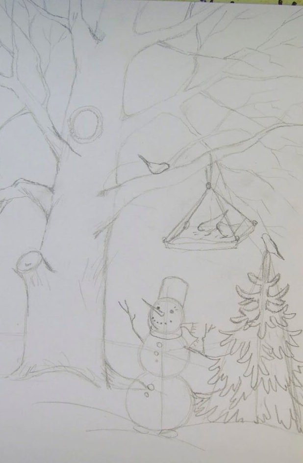Рисунки на тему зимний лес простым карандашом фото