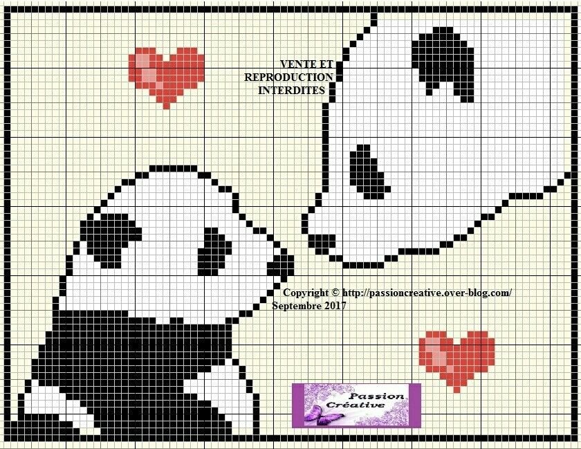 Рисунки по клеточкам панда с сердечком фото
