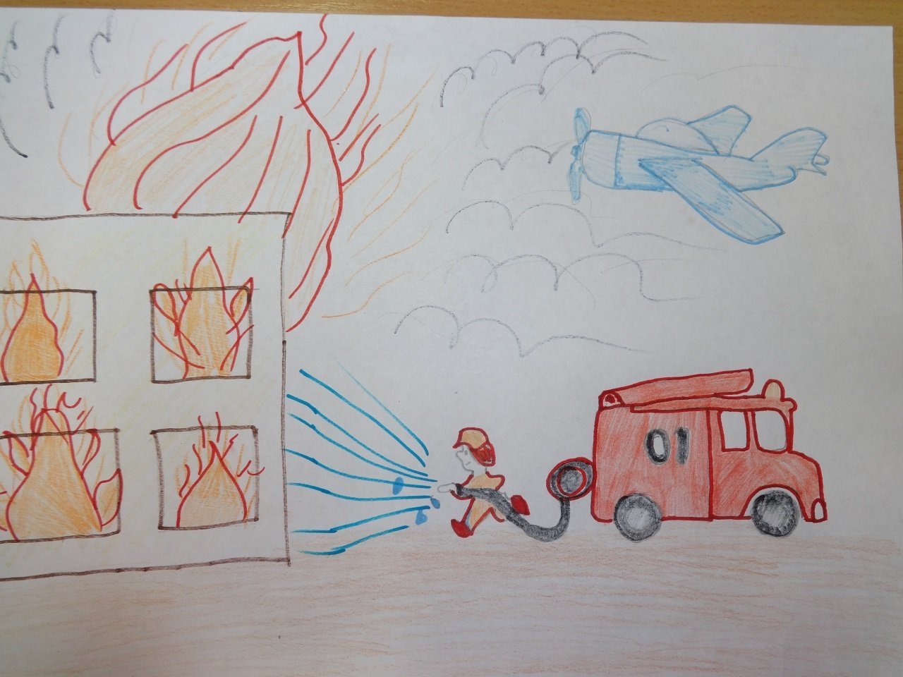 Рисунки про пожар детские рисунки фото
