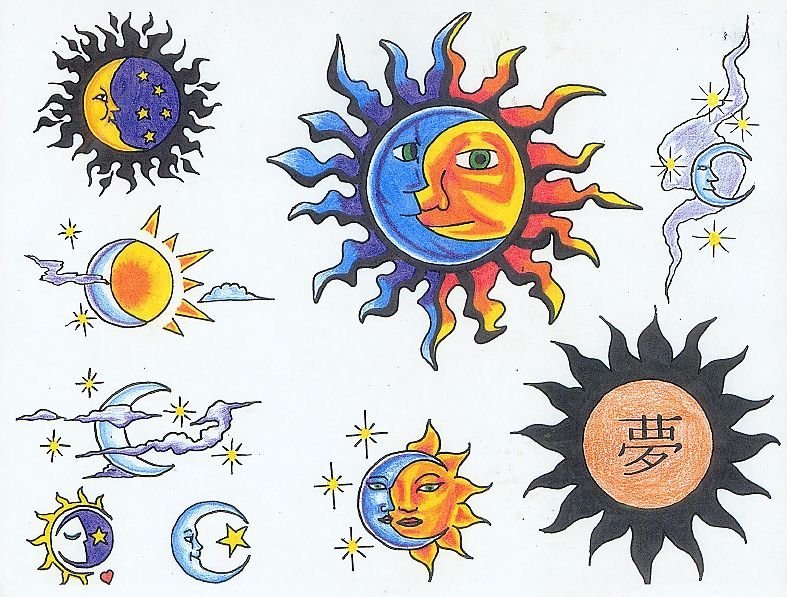 Рисунки солнце и луна тату фото