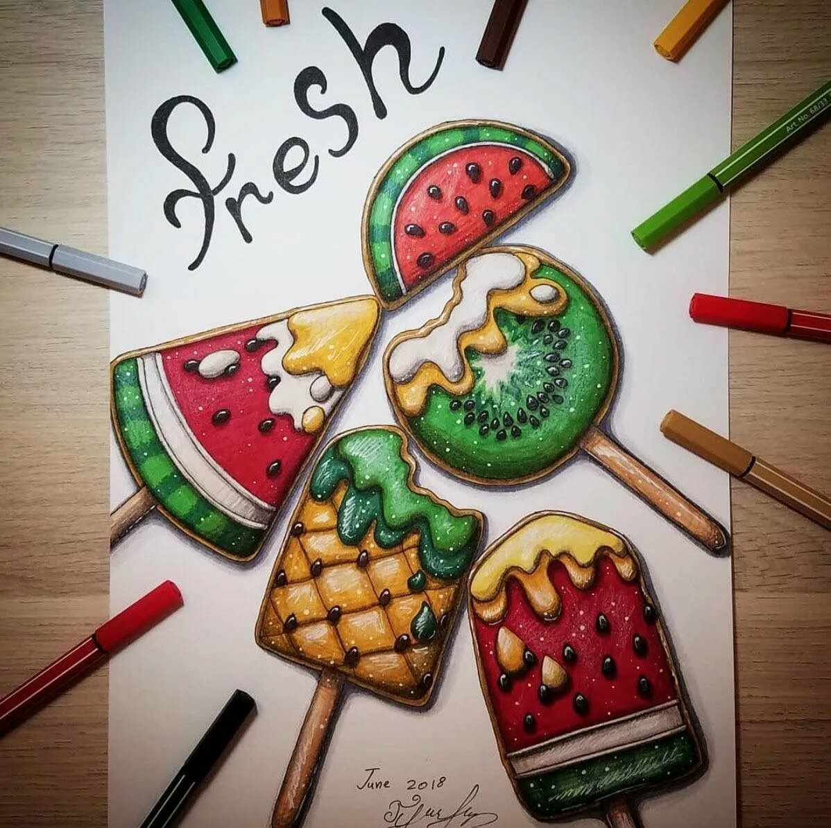 Рисунки цветными карандашами для начинающих легкие и красивые еда фото