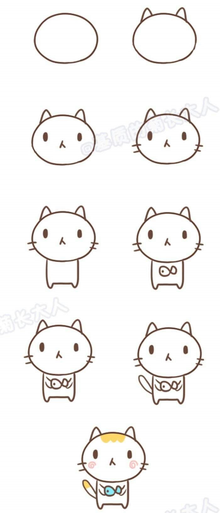 Рисунки животных карандашом легкие милые котики фото