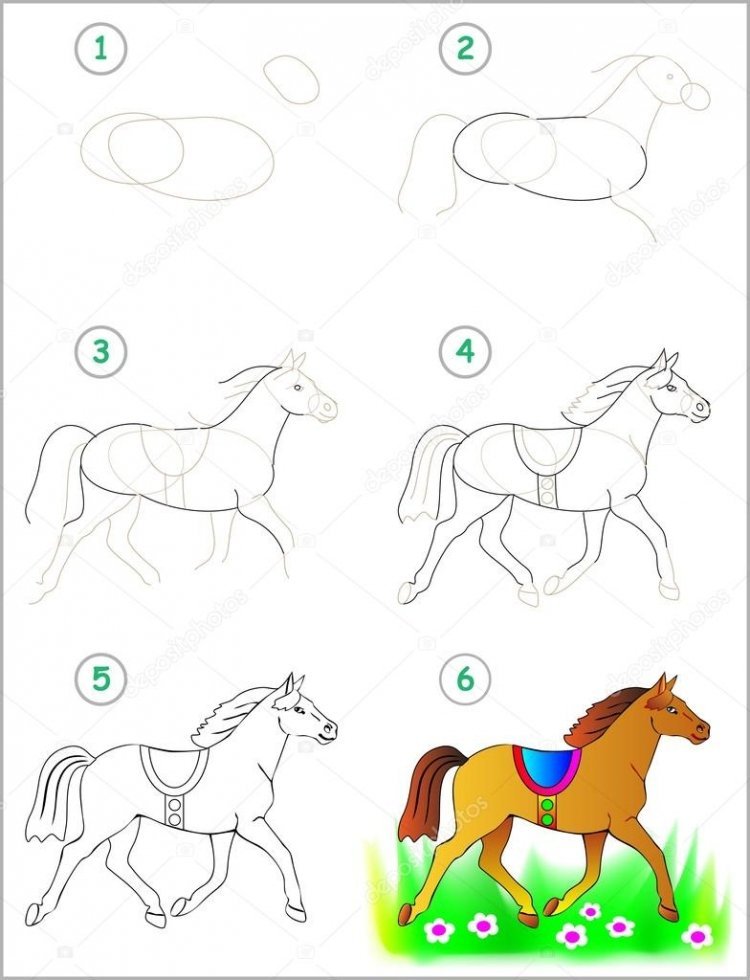 Рисунок человек на лошади поэтапно фото