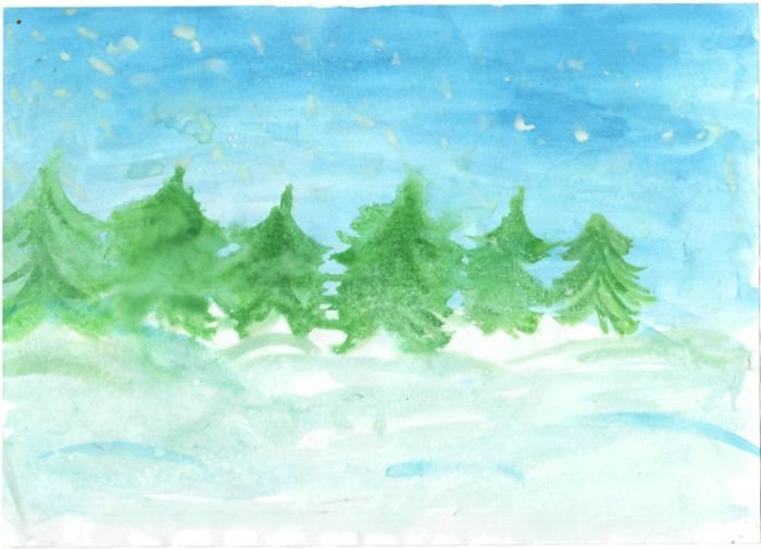 Рисунок детский лес зимний фото
