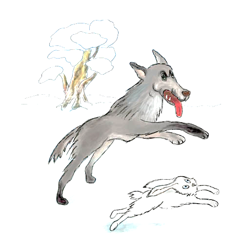 Рисунок детский волк и заяц фото